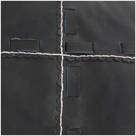 22" Leather Pouf with Woven Straps & Handles